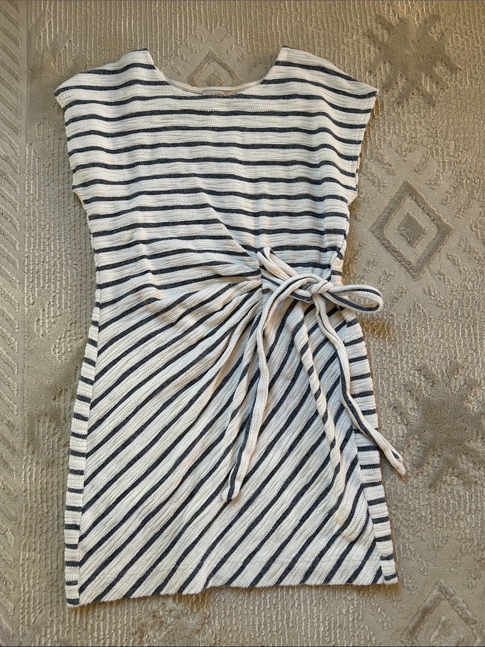 Ann Taylor LOFT Ivory and Gray Striped Knit Top